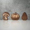 Set of 3 Autumnal Oak Veneered Wooden Magnets