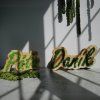 Custom Oak Name Sign with Colorful Stabilized Moss