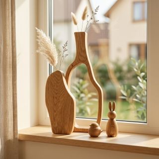 Naše bestsellery v jednom záběru – vázy Elegance, dřevěný zajíček a ptáček ✨🪵 Featuring our bestsellers – wooden vases...