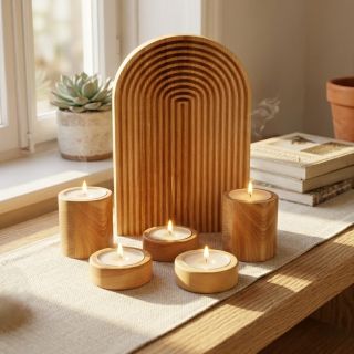Teplé světlo svíček, přírodní dřevo a chvíle klidu 🕯️🪵 Jednoduché detaily, které promění každý kout domova v útulné místo...
