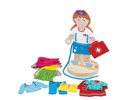 Bigjigs Toys Dřevěné provlékání oblékací holčička