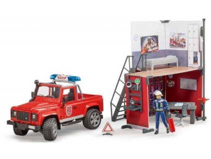 Bruder BWORLD Hasičská stanice, Land Rover a hasič