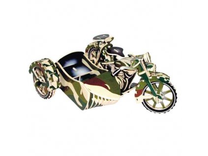 Woodcraft Dřevěné 3D puzzle barevná motorka trojkolka Sajdkára