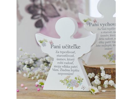 Dárkový anděl - Paní učitelce (s květinami) SK