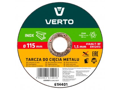 Rezací kotúč na kov, 115 x 1,5 x 22.2 mm VERTO 61H401