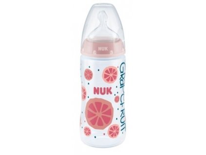 NUK Fľaša s ukazovateľom teploty Fruits 300 ml + silikónový cumel
