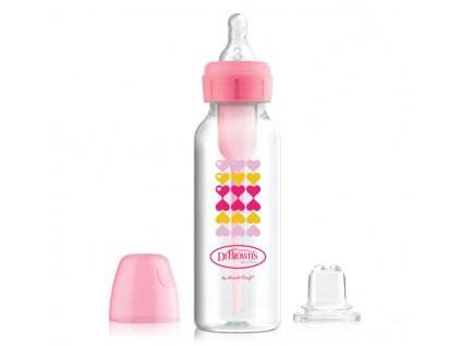 Dojčenská antikoliková fľaša Options+ 250ml 2v1 ružová s náustkom 