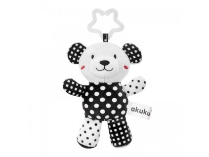 222899 akuku plysova hracka s hrkalkou medvedik black white