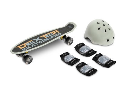 221450 set detsky skateboard dexter grey prilba a chranice