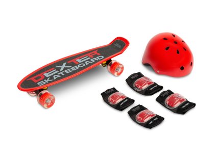 221453 set detsky skateboard dexter red prilba a chranice