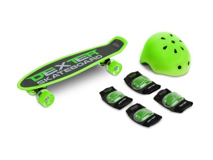221447 set detsky zeleny skateboard prilba a chranice