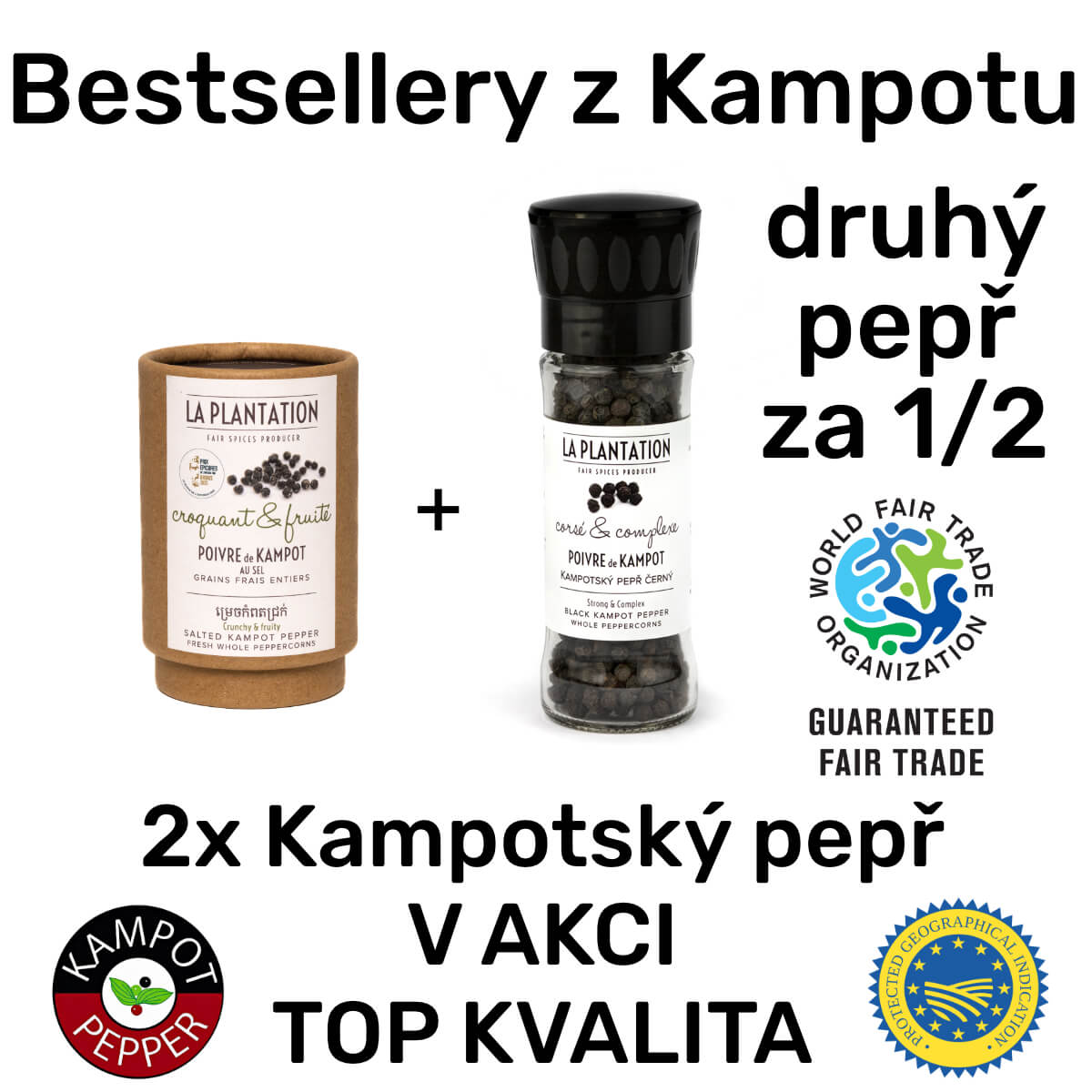 Kampotský pepř černý 50g tubus