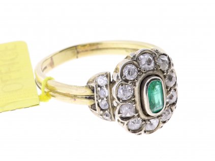 Zlatý smaragdový 0,12ct prsten s brilianty 0,64 ct