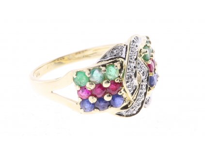 Multibarevný prsten zdobený safíry, rubíny, smaragdy a diamanty.