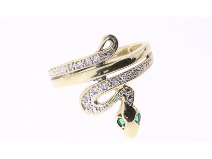 Zlaty prsten ve tvaru hada se smaragdy a diamanty.