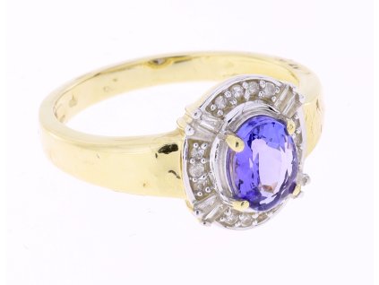 Zlatý prsten s tanzanitem a diamanty v elegantním designu, Au 585 , Vaha 3,56g