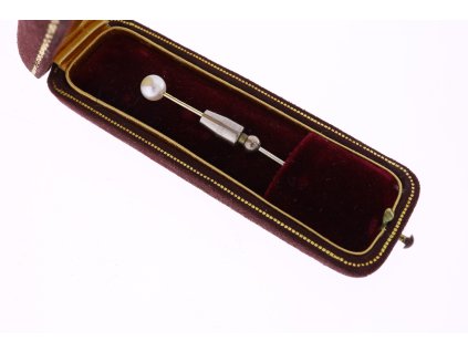 Jemná jehlice „GÜBELIN“ z bílého zlata s kultivovanou perlou