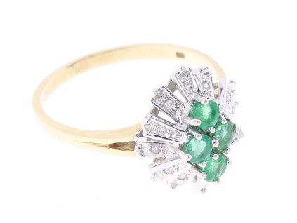 Elegantní zlatý prsten se smaragdy a diamanty