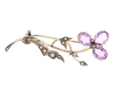 Zlatá brož s ametysty a říčními perličkami, 19.–20. století