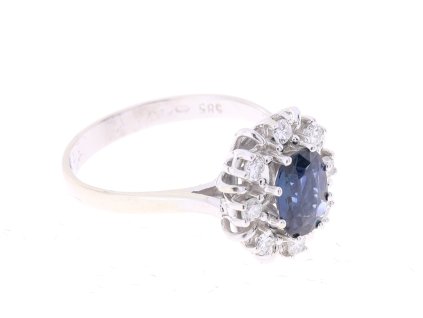 Luxusní prsten z bílého zlata se safírem, 0,92ct safir, brilianty 0.24ct , Vaha : 2,89g