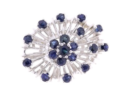 Luxusní brož ze 14kt bílého zlata se safíry
