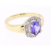 Zlatý prsten s tanzanitem a diamanty v elegantním designu, Au 585 , Vaha 3,56g