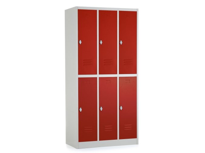 kovova satni skrin cervena RAL 3000 6 boxu otocny zamek