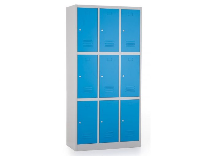 kovova satni skrin modra RAL 5102 9 boxu cylindricky zamek