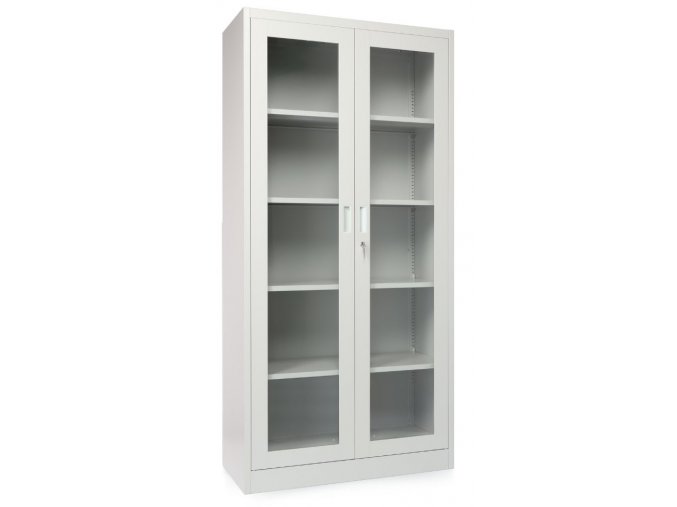 univerzalni kovova skrin 90 40 185 prosklene dvere seda RAL 7035