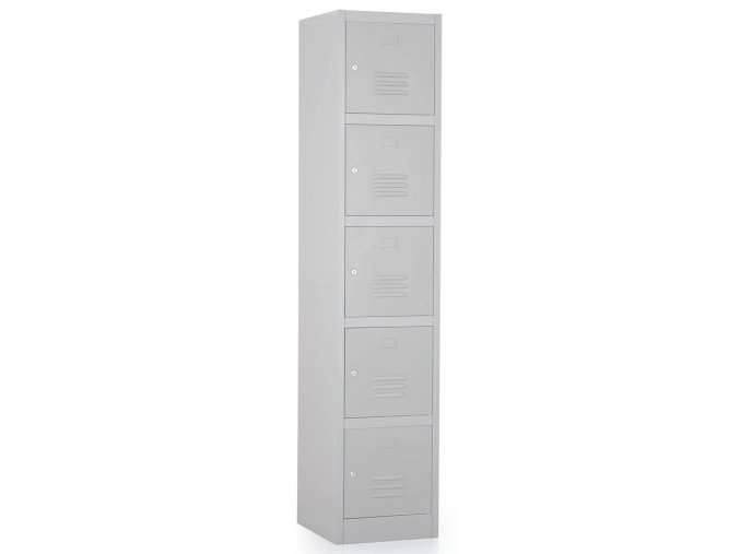 kovova satni skrinka 5 boxu 38 x 45 x 185 cm cylindricky zamek seda ral 7035