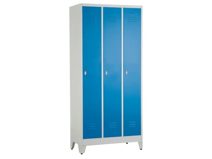 kovova satni skrinka 60 x 50 x 191,5 cm nastavitelne nohy otocny zamek 3 oddily modra ral 5012