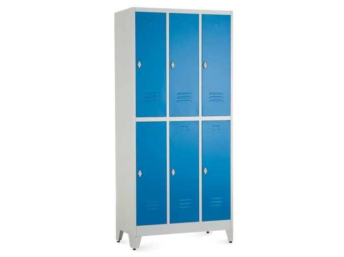 kovova satni skrinka 60 x 50 x 196,5 cm 6 boxu nastavitelne nohy otocny zamek modra ral 5012