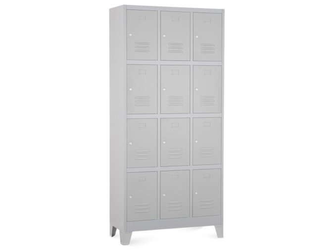 kovova satni skrinka 12 boxů 90 45 195 pevne nohy cylindricky zamek seda