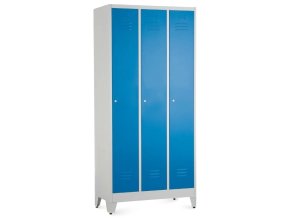 kovova satni skrinka 60 x 50 x 191,5 cm nastavitelne nohy cylindricky zamek 3 oddily modra ral 5012