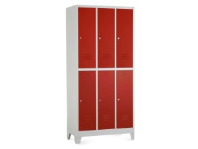 kovova satni skrinka 60 x 50 x 190 cm 6 boxu pevne nohy cylindricky zamek cervena ral 3000