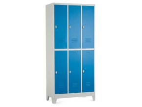 kovova satni skrinka 60 x 50 x 190 cm 6 boxu pevne nohy otocny zamek modra ral 5012