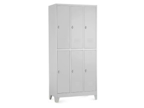 kovova satni skrinka 60 x 50 x 190 cm 6 boxu pevne nohy otocny zamek seda ral 7035