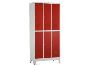 kovova satni skrinka 60 x 50 x 196,5 cm 6 boxu nastavitelne nohy cylindricky zamek cervena ral 3000