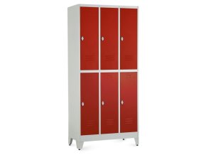 kovova satni skrinka 60 x 50 x 196,5 cm 6 boxu nastavitelne nohy otocny zamek cervena ral 3000