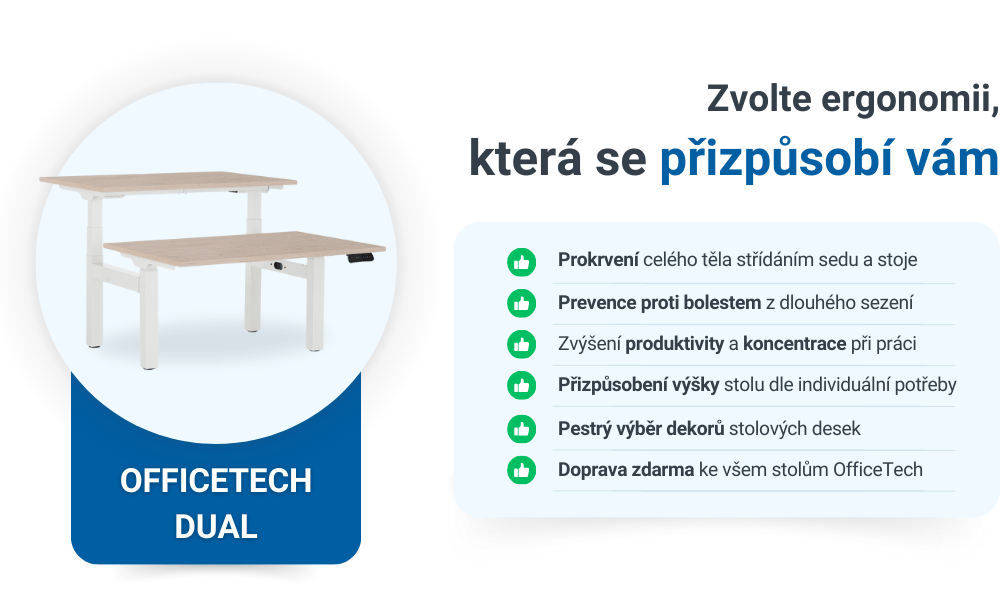 Výškově nastavitelný stůl OfficeTech Dual, 120 x 160 cm, bílá podnož, bílá (rozbaleno)