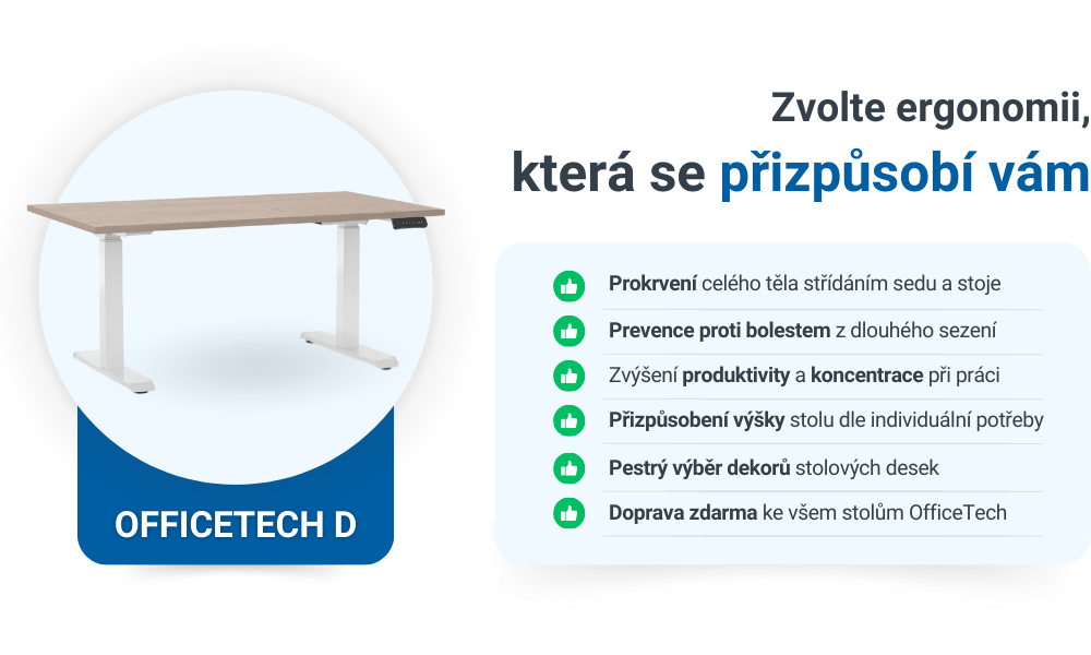 Výškově nastavitelný stůl OfficeTech D, 200 x 80 cm, černá podnož, dub kraft