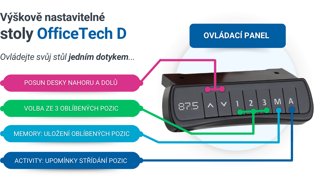 Výškově nastavitelný stůl OfficeTech D, 200 x 80 cm, černá podnož, dub kraft