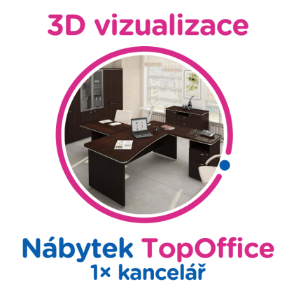 3D vizualizace TopOffice: 1× kancelář,  max. 6 pracovních míst