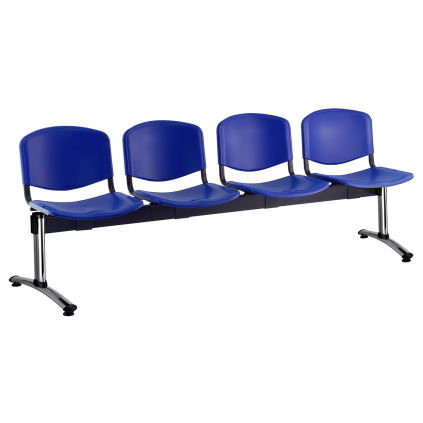 Plastová lavice ISO, 4-sedák - chromované nohy, modrá