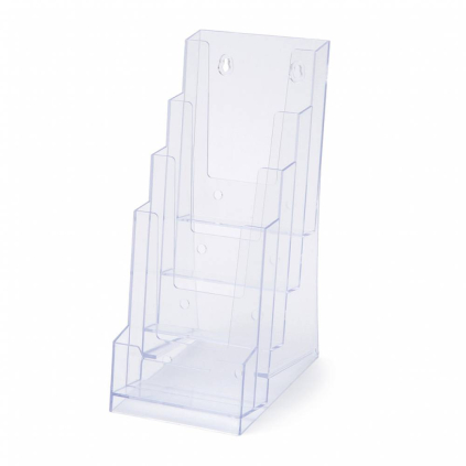 Stojánek na letáky formátu DL (pro 22 × 9,9 cm), 4 kapsy, čirá