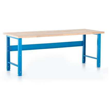 Výškově nastavitelný dílenský stůl Basic s čelní deskou 200 x 80 cm, modrá - ral 5012