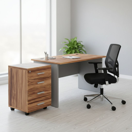 Sestava kancelářského nábytku SimpleOffice 1, 120 cm, ořech vlašský / šedá