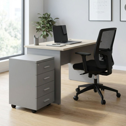 Sestava kancelářského nábytku SimpleOffice 1, 140 cm, šedá / dub světlý