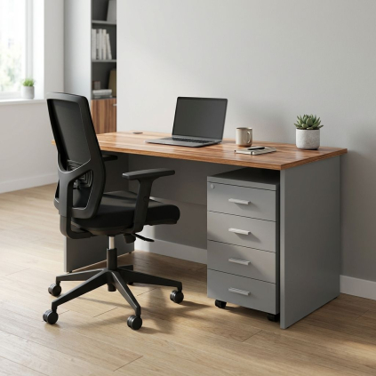 Sestava kancelářského nábytku SimpleOffice 1, 160 cm, šedá / ořech vlašský