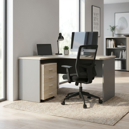 Sestava kancelářského nábytku SimpleOffice 2, 140 cm, levá, dub světlý / šedá